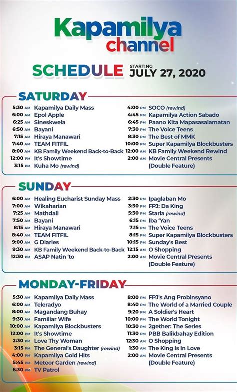 kapamilya channel sked 2024|Kapamilya Channel Schedules .